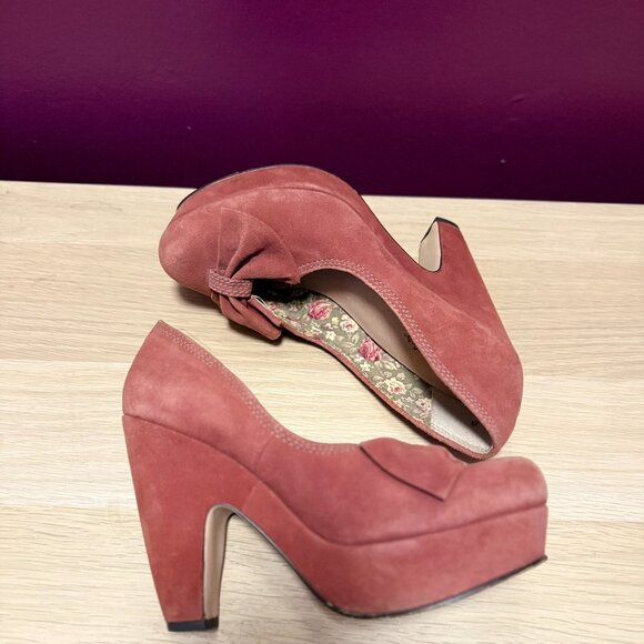 Seychelles Blush Suede Bow Platform Heels – Retro Feminine 8 - Picture 4 of 6
